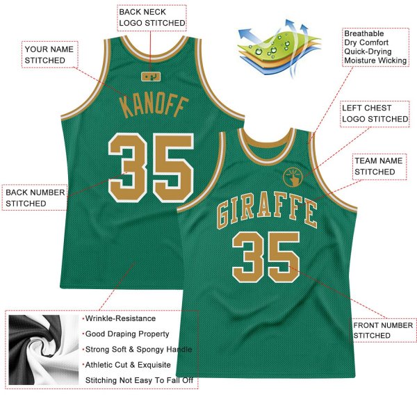 Men's Custom Kelly Green Old Gold-White Authentic Throwback Basketball Jersey