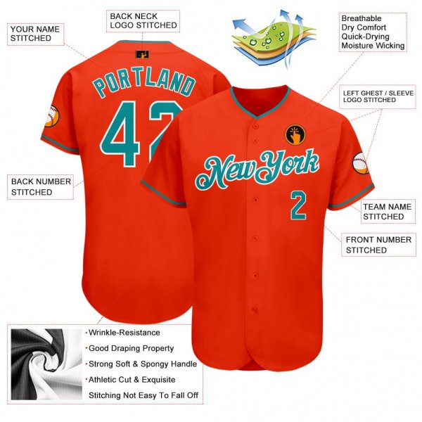 Men's Custom Orange Aqua-White Authentic Baseball Jersey